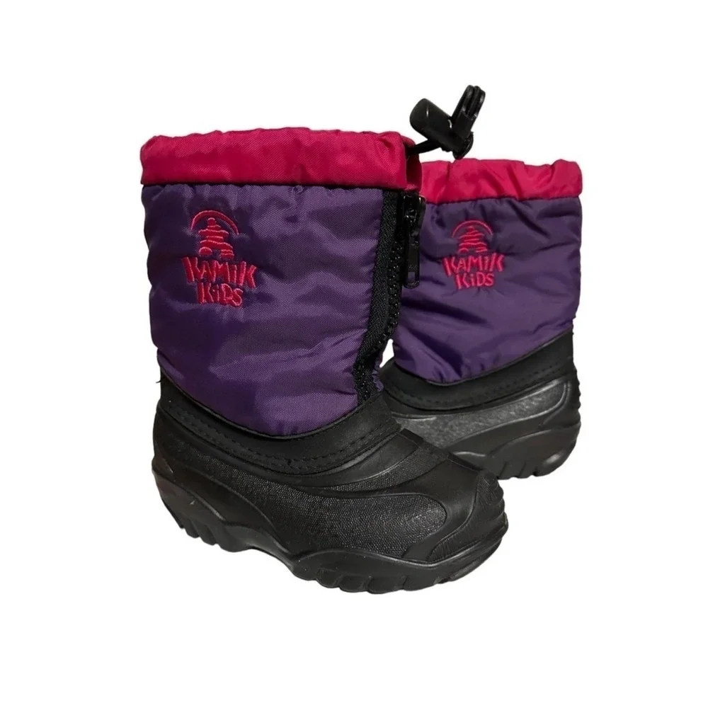Kamik Kids Boots Purple Pink Waterproof Winter Snow Size 8 Zipper Bungee Toggle